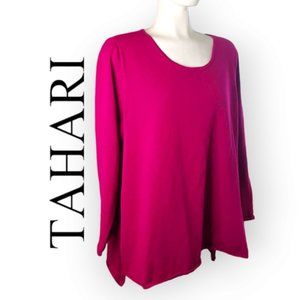 **SOLD** Tahari pink round neck long sleeved stretch knit sweater top